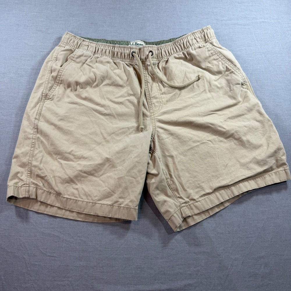 L.L.Bean Chino Shorts Mens L Khaki Elastic Waist Drawstring Classic 506801